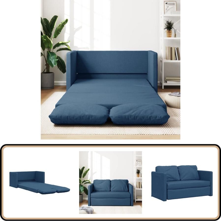 VidaXL Slaapbank Slaapbanken Slaapbank Vloermdoel Bankbed Slaapbank vloermodel 2-in-1 112x174x55 cm stof blauw - Foto 2