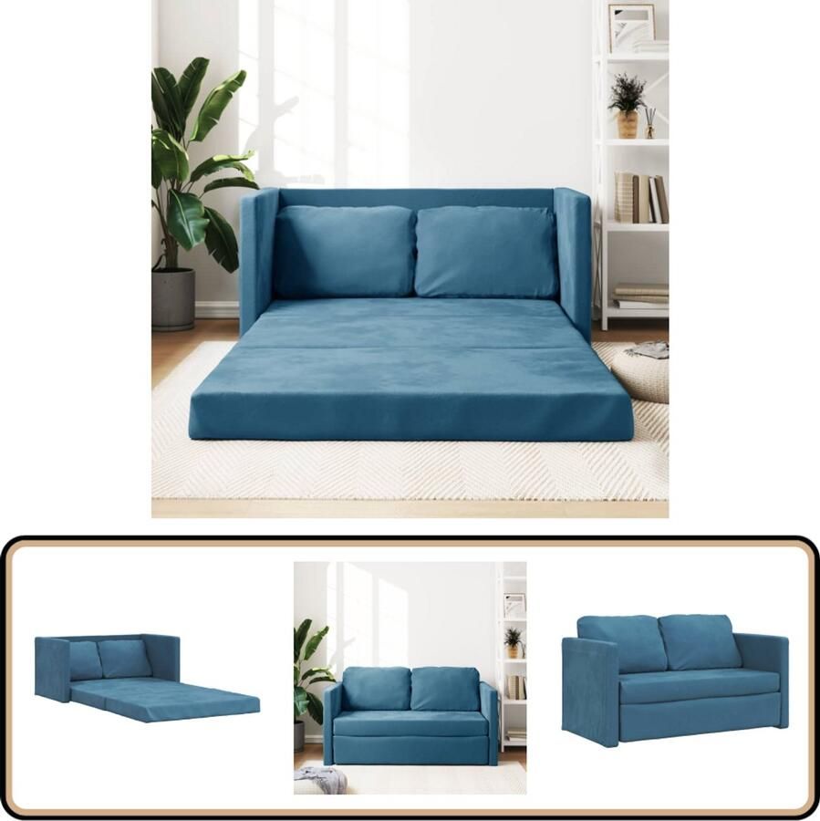 The Living Store Vloerslaapbank omvormbaar blauw fluweel 122 x 204 x 55 cm stevig frame Vloerslaapbank Slaapbank Sofa Bed Lounge Bank Multifunctionele Bank