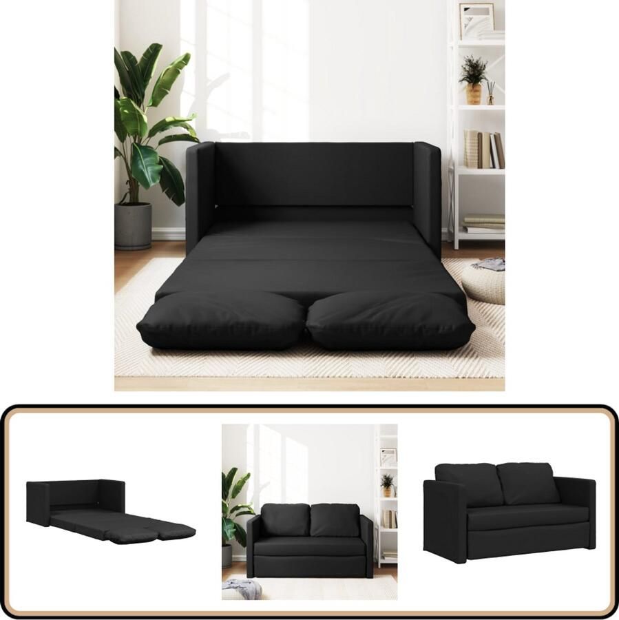 VidaXL Slaapbank 2-in-1 Kunstleer Zwart Vloerslaapbank Slaapbank 2 Persoons Bed Zweefstoel Lounge Stoel