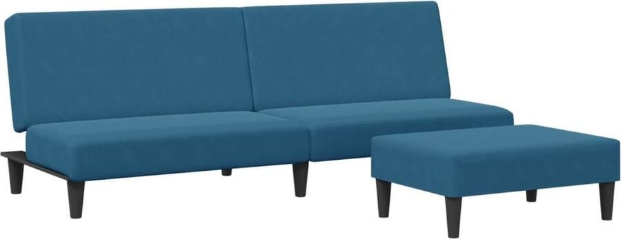 The Living Store Slaapbank 2-zits met voetenbank fluweel blauw Slaapbank Sofa Bed Kanaps Lounge Meubels Eetkamerstoel - Foto 2