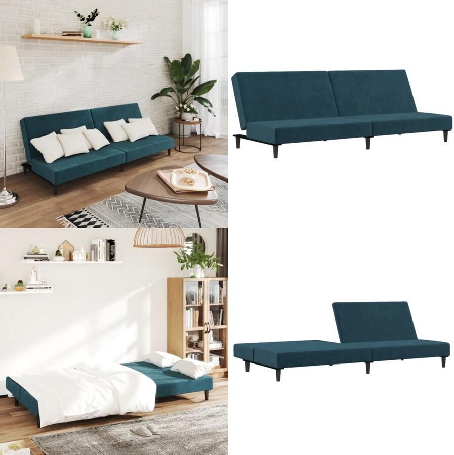VidaXL Slaapbank 2-zits fluweel blauw Slaapbank Slaapbanken Slaap Bank Bedbank