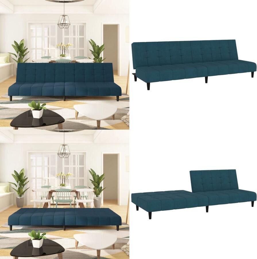 VidaXL Slaapbank 2-zits fluweel blauw Slaapbank Slaapbanken Slaap Bank Bedbank