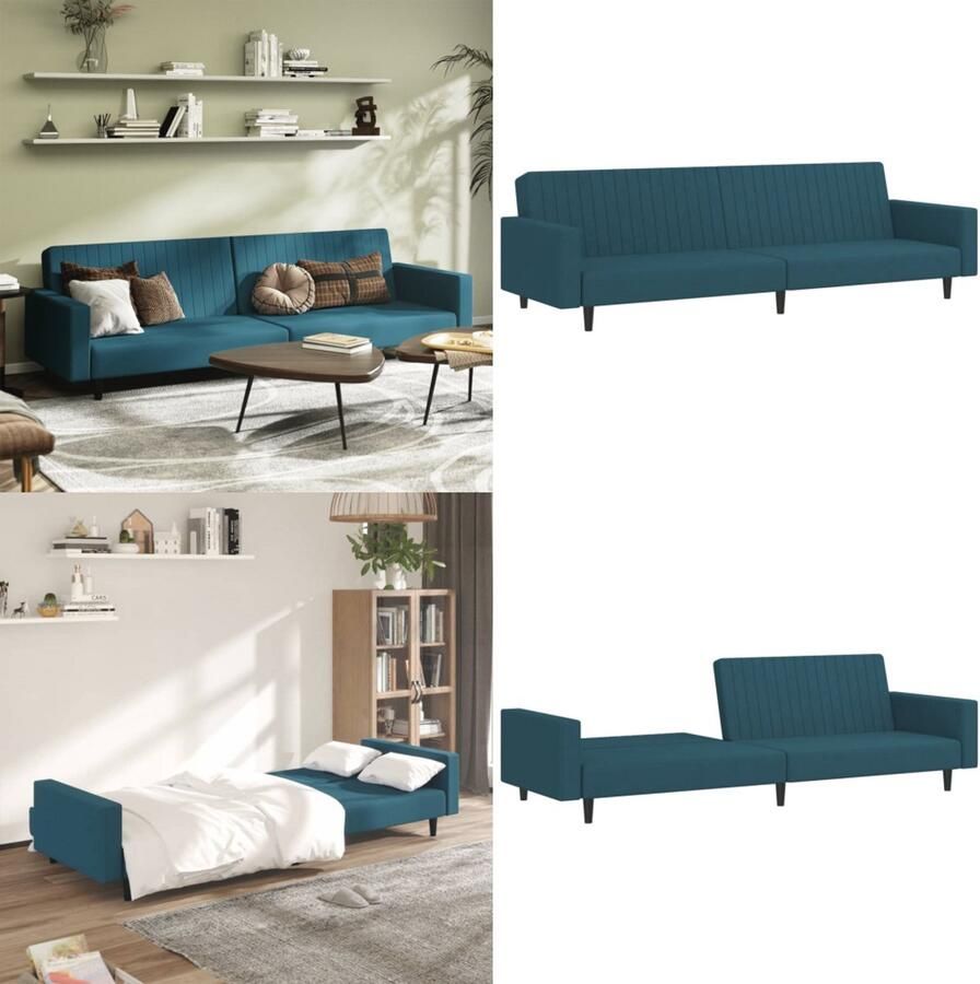 VidaXL Slaapbank 2-zits fluweel blauw Slaapbank Slaapbanken Slaap Bank Bedbank