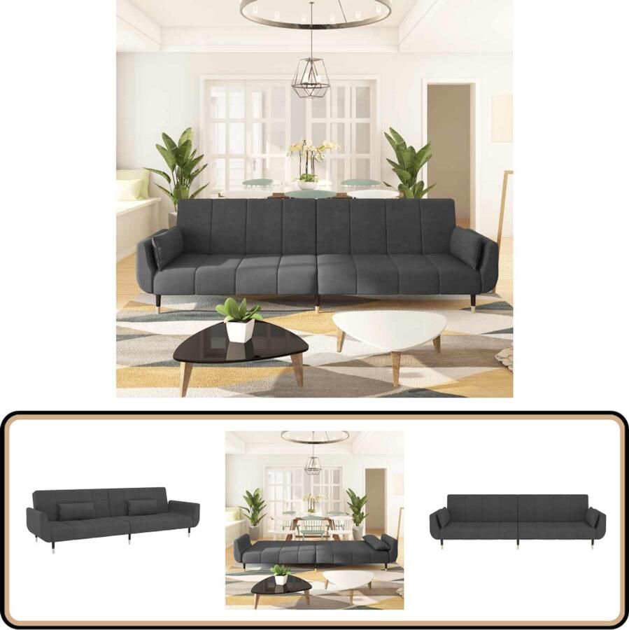 VidaXL Slaapbank 2-zits Fluweel Donkergrijs Slaapbank Donker Grijs Sofa Tweezitter Velvet Bank Converteerbare Bank