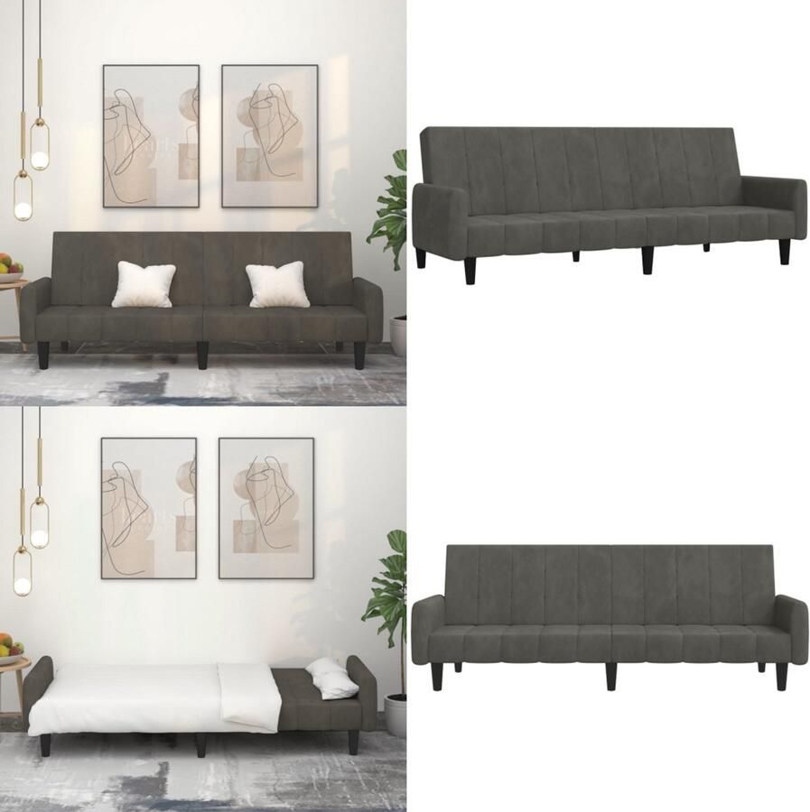 VidaXL Slaapbank 2-zits fluweel donkergrijs Slaapbank Slaapbanken Slaap Bank Bedbank