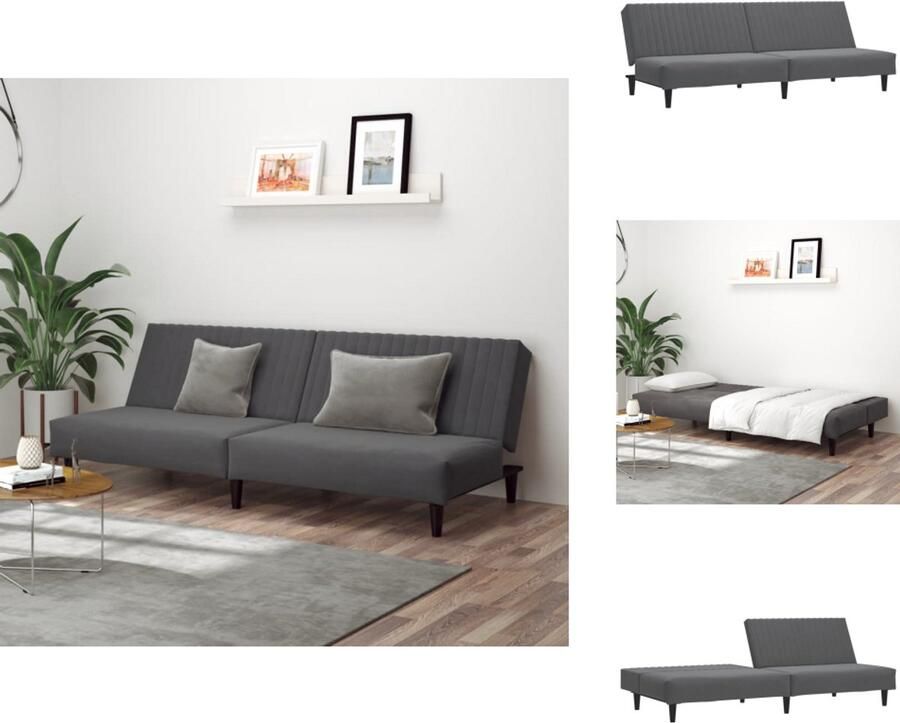 The Living Store Slaapbank Fluweel 200 x 84.5 x 69 cm Donkergrijs Slaapbank Tweepersoonsbed Lounge Sofa Fluweel Sofa Donkere Kleuren Meubilair - Foto 2