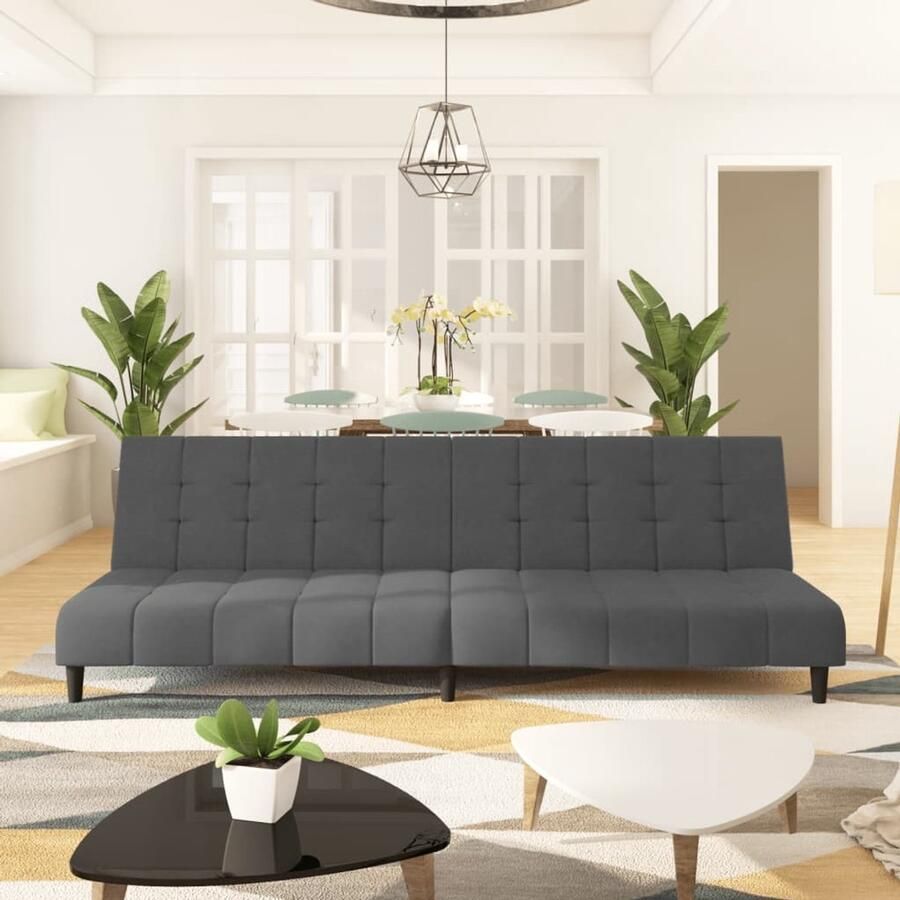 VidaXL Slaapbank 2-zits Fluweel Donkergrijs Slaapbank Tweepersoonsbed Lounge Sofa Donker Grijs Meubilair Design Slaapkamer