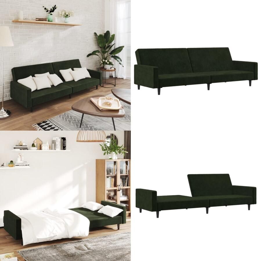 VidaXL Slaapbank 2-zits fluweel donkergroen Slaapbank Slaapbanken Slaap Bank Bedbank - Foto 2