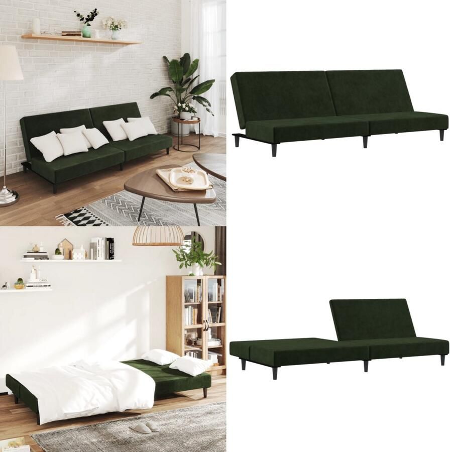 VidaXL Slaapbank 2-zits fluweel donkergroen Slaapbank Slaapbanken Slaap Bank Bedbank - Foto 3