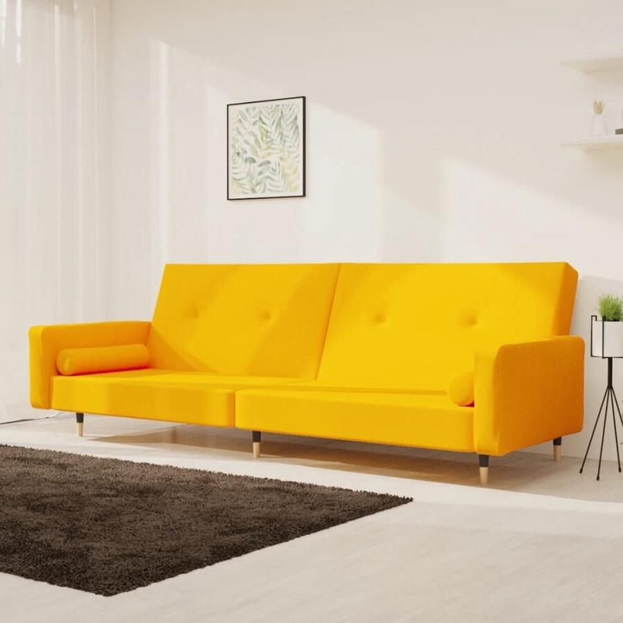 VidaXL Slaapbank 2-zits Fluweel Geel Inclusief Kussens Slaapbank Tweepersoonsbank Kanapé Bed Multifunctionele Bank Lounge Sofa