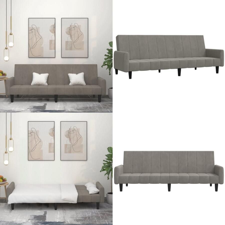 VidaXL Slaapbank 2-zits fluweel lichtgrijs Slaapbank Slaapbanken Slaap Bank Bedbank