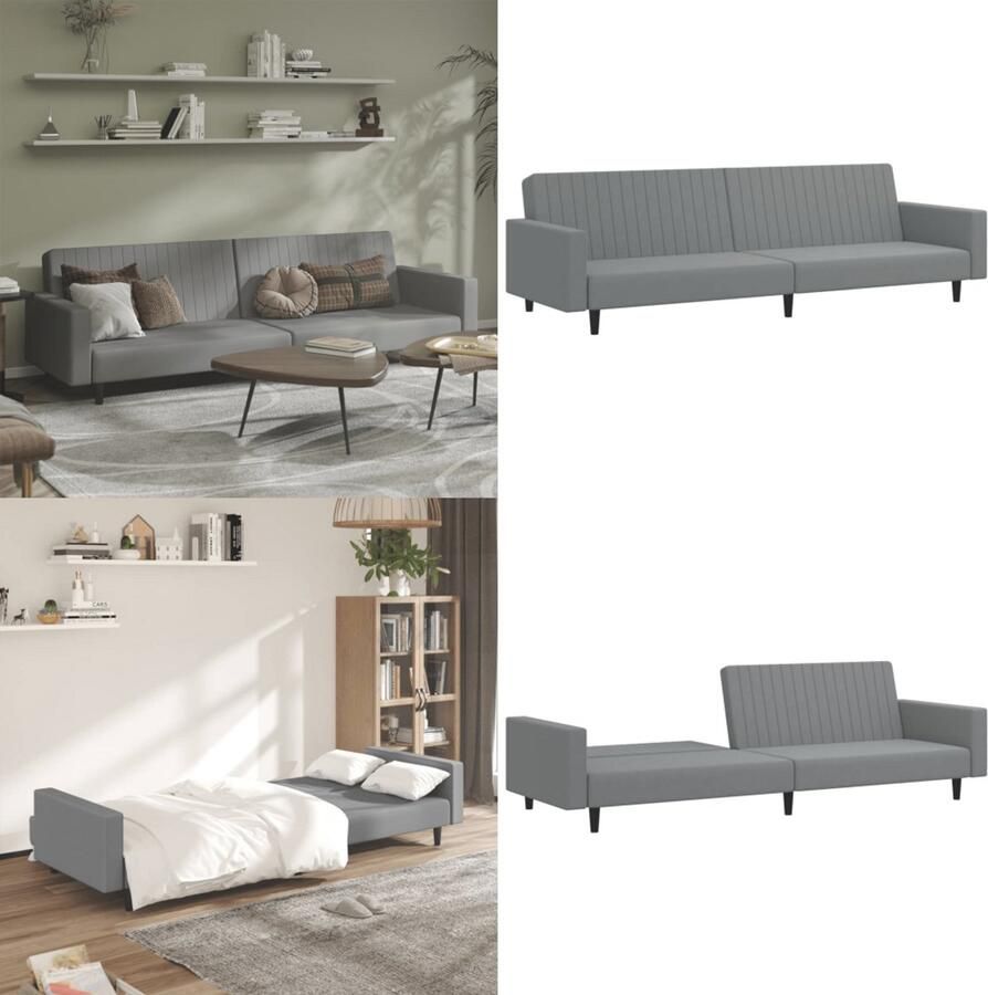 VidaXL Slaapbank 2-zits fluweel lichtgrijs Slaapbank Slaapbanken Slaap Bank Bedbank - Foto 2