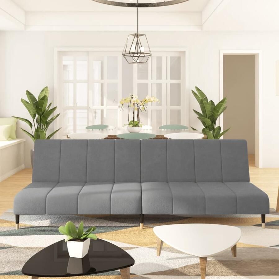 The Living Store Slaapbank fluweel 2-zits lichtgrijs 200 x 100 cm Multifunctioneel Slaapbank Tweezitter Sofa Bed Lounge Meubilair Multifunctionele Bank