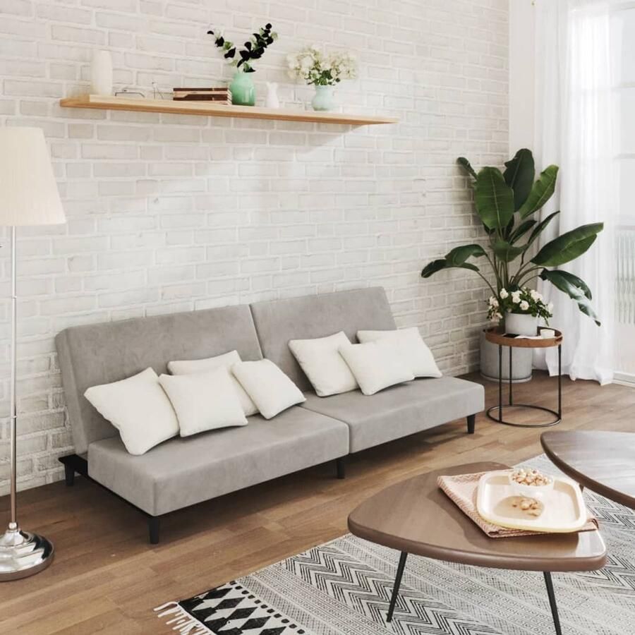 The Living Store Slaapbank 2-zits fluweel 200 x 84.5 x 69 cm Lichtgrijs Slaapbank Tweezitter Fluweel Sofa Grijs Sofa Lounge Bank