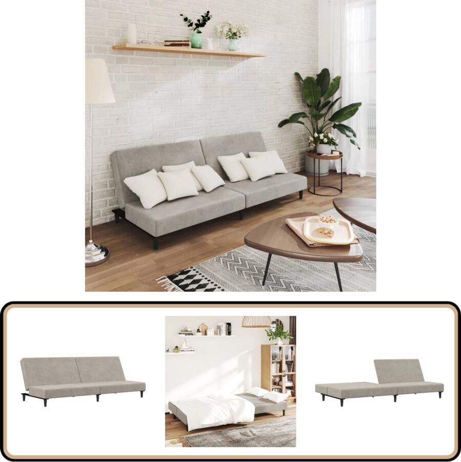 The Living Store Slaapbank 2-zits fluweel 200 x 84.5 x 69 cm Lichtgrijs Slaapbank Tweezitter Fluweel Sofa Grijs Sofa Lounge Bank - Foto 2