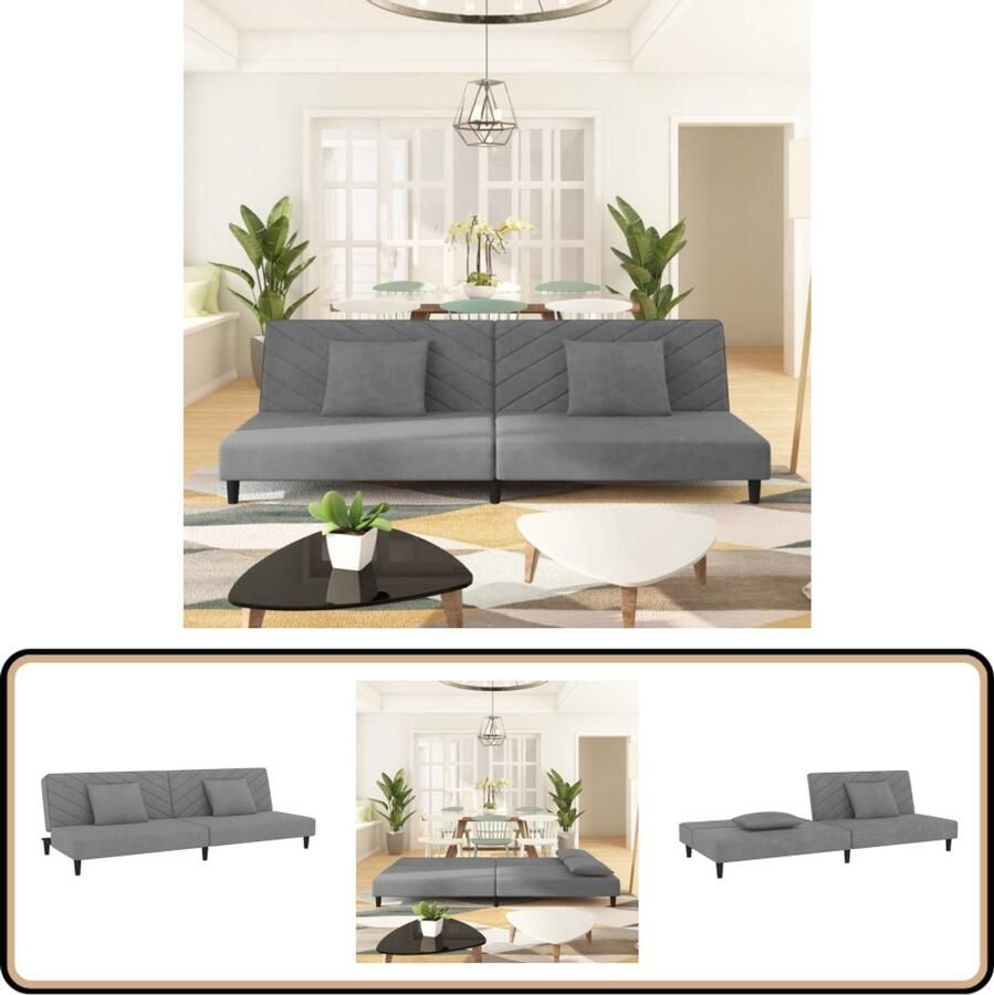 VidaXL Slaapbank 2-zits Fluweel Lichtgrijs Slaapbank Tweezitter Sofa Bed Fluweel Grijs