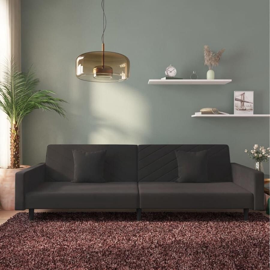 VidaXL Slaapbank 2-zits Fluweel Zwart Inclusief Kussens Slaapbank Tweezitter Fluweelsofa Zwarte Bank Lounge Bank Gastenkamer Meubilair Compact Slaapplaats