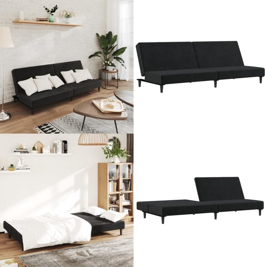 VidaXL Slaapbank 2-zits fluweel zwart Slaapbank Slaapbanken Slaap Bank Bedbank