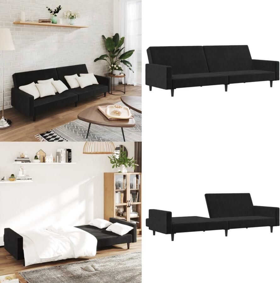 VidaXL Slaapbank 2-zits fluweel zwart Slaapbank Slaapbanken Slaap Bank Bedbank