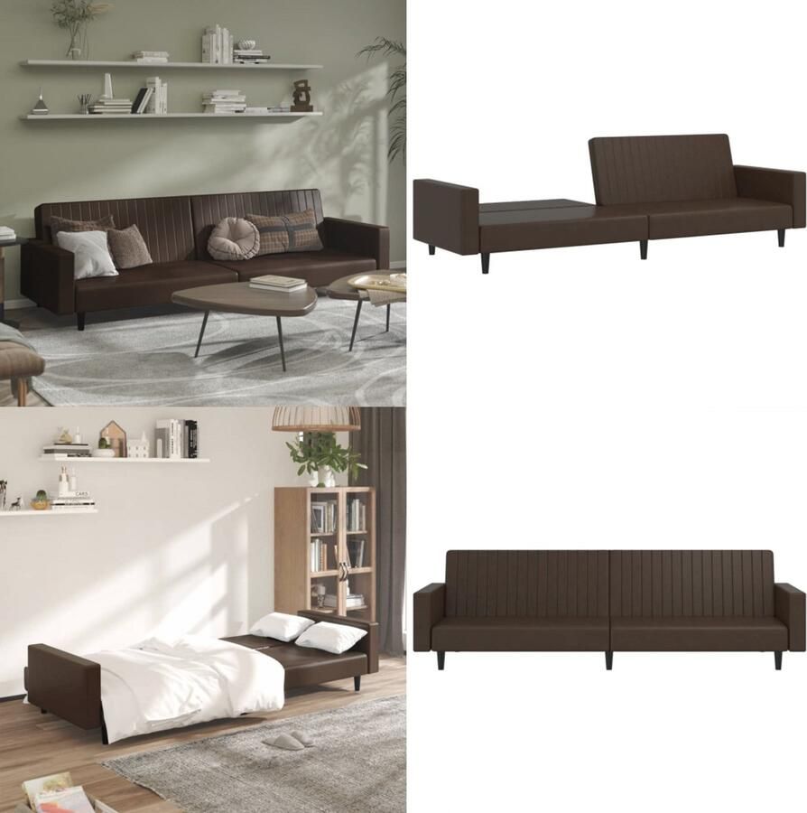 VidaXL Slaapbank 2-zits kunstleer bruin Slaapbank Slaapbanken Slaap Bank Bedbank