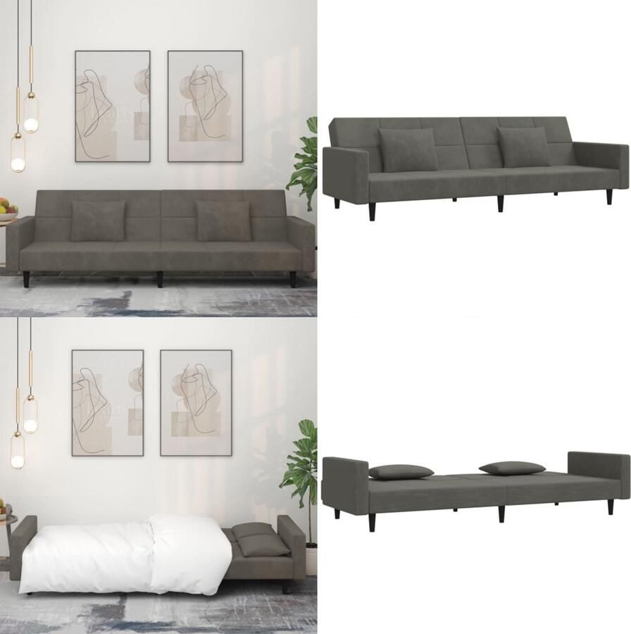 The Living Store Slaapbank 2-zits donkergrijs fluweel 220x100x52 cm 2-in-1 functie Slaapbank Tweezitter Kanapé Lounge Sofa Design Meubilair - Foto 2
