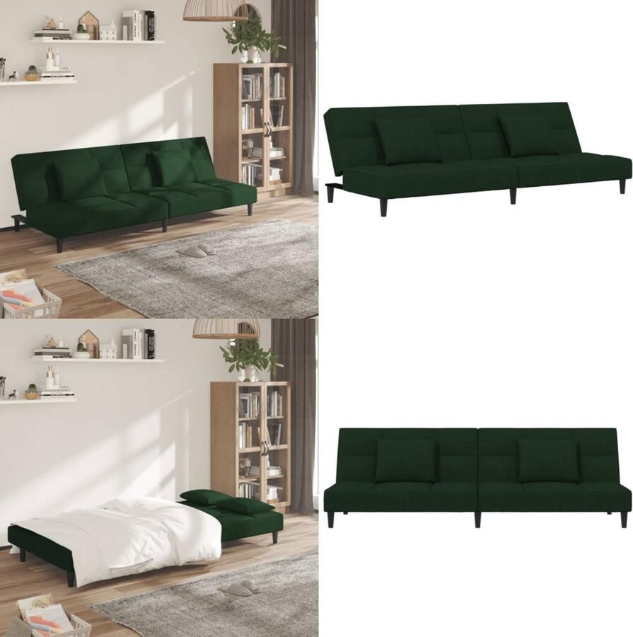 VidaXL Slaapbank 2-zits met 2 kussens fluweel donkergroen Slaapbank Slaapbanken Slaap Bank Bedbank