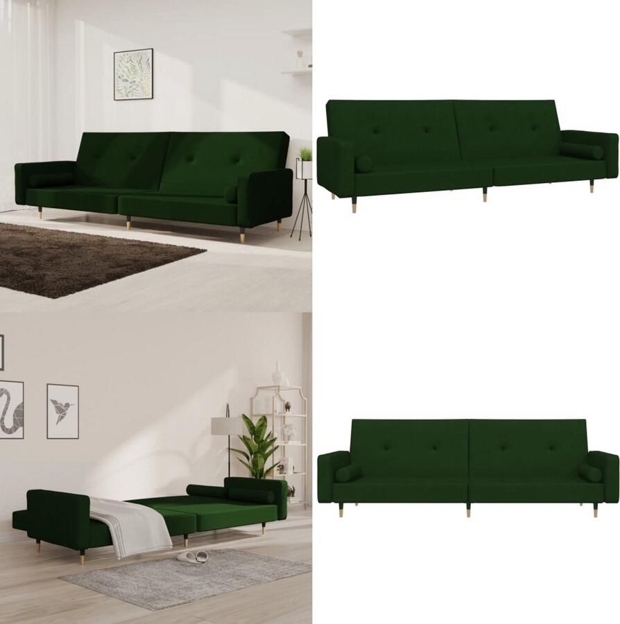 The Living Store Slaapbank Donkergroen Fluweel 220 x 100 x 52 cm 2-zitsbank met Omkeerbaar Design Slaapbank Tweezitter Donkere Groene Meubels Fluweel Sofa Multifunctionele Bank - Foto 2