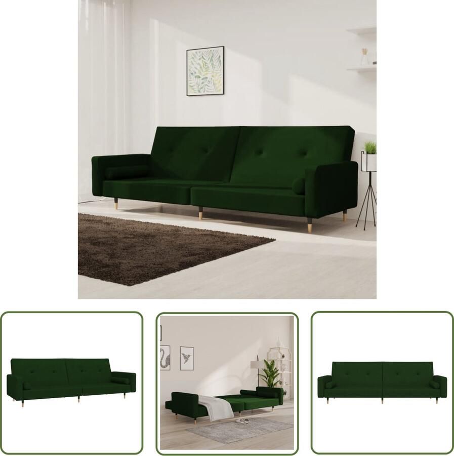 The Living Store Slaapbank Donkergroen Fluweel 220 x 100 x 52 cm 2-zitsbank met Omkeerbaar Design Slaapbank Tweezitter Donkere Groene Meubels Fluweel Sofa Multifunctionele Bank