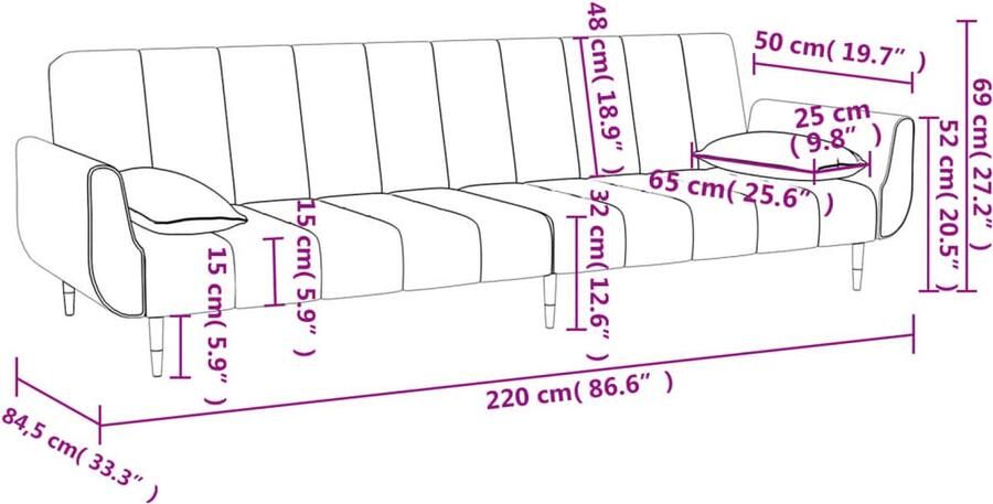 Vida XL vidaXL Slaapbank 2-zits met 2 kussens fluweel zwart-VXL-337588 - Foto 2