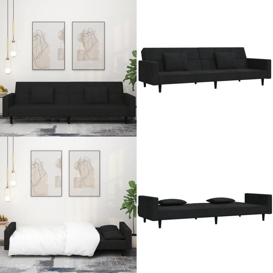 The Living Store Slaapbank Zwart Fluweel 220 x 100 x 52 cm 2-zitsbank Slaapbank Tweezitter Sofa Bed Fluweel Bank Zwarte Bank - Foto 2