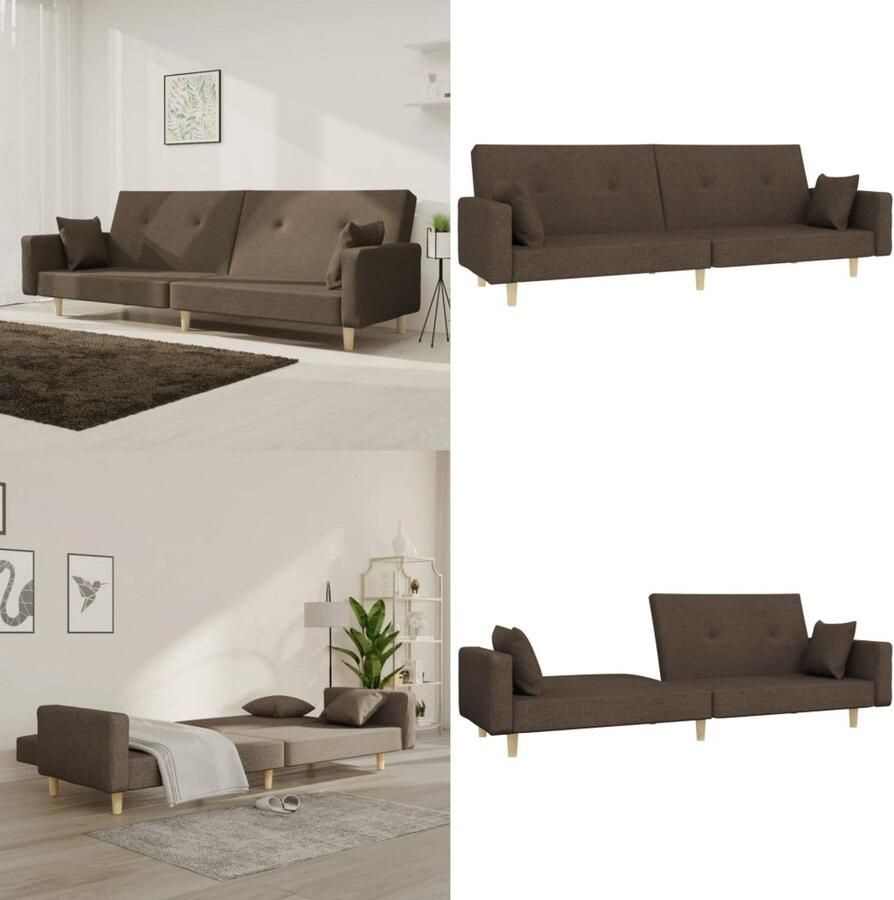VidaXL Slaapbank 2-zits met 2 kussens stof taupe Slaapbank Slaapbanken Slaap Bank Bedbank