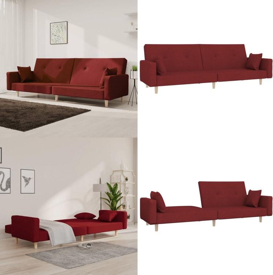 VidaXL Slaapbank 2-zits met 2 kussens stof wijnrood Slaapbank Slaapbanken Slaap Bank Bedbank