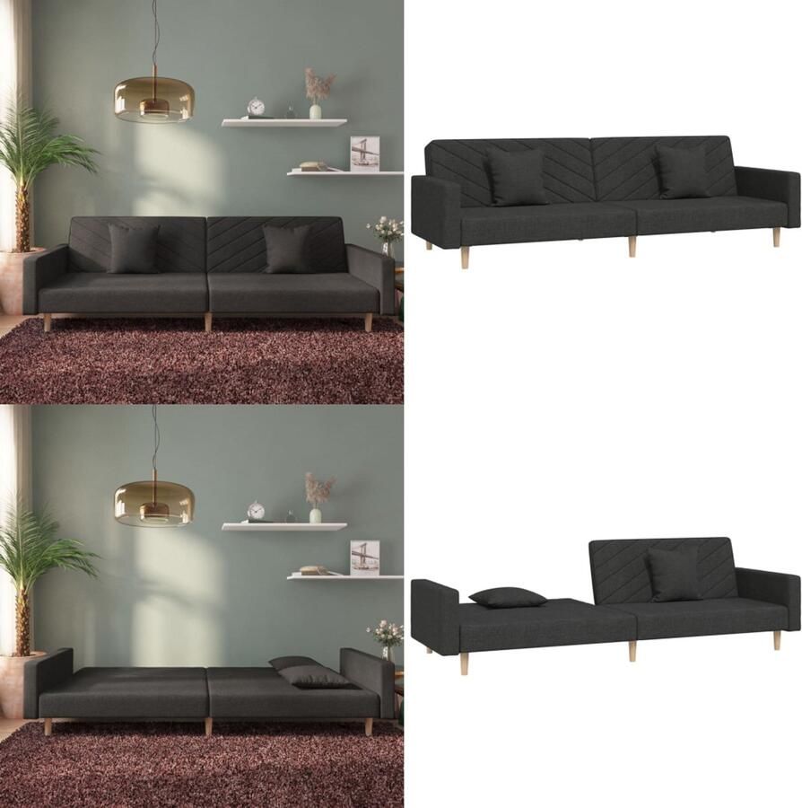 VidaXL Slaapbank 2-zits met 2 kussens stof zwart Slaapbank Slaapbanken Slaap Bank Bedbank