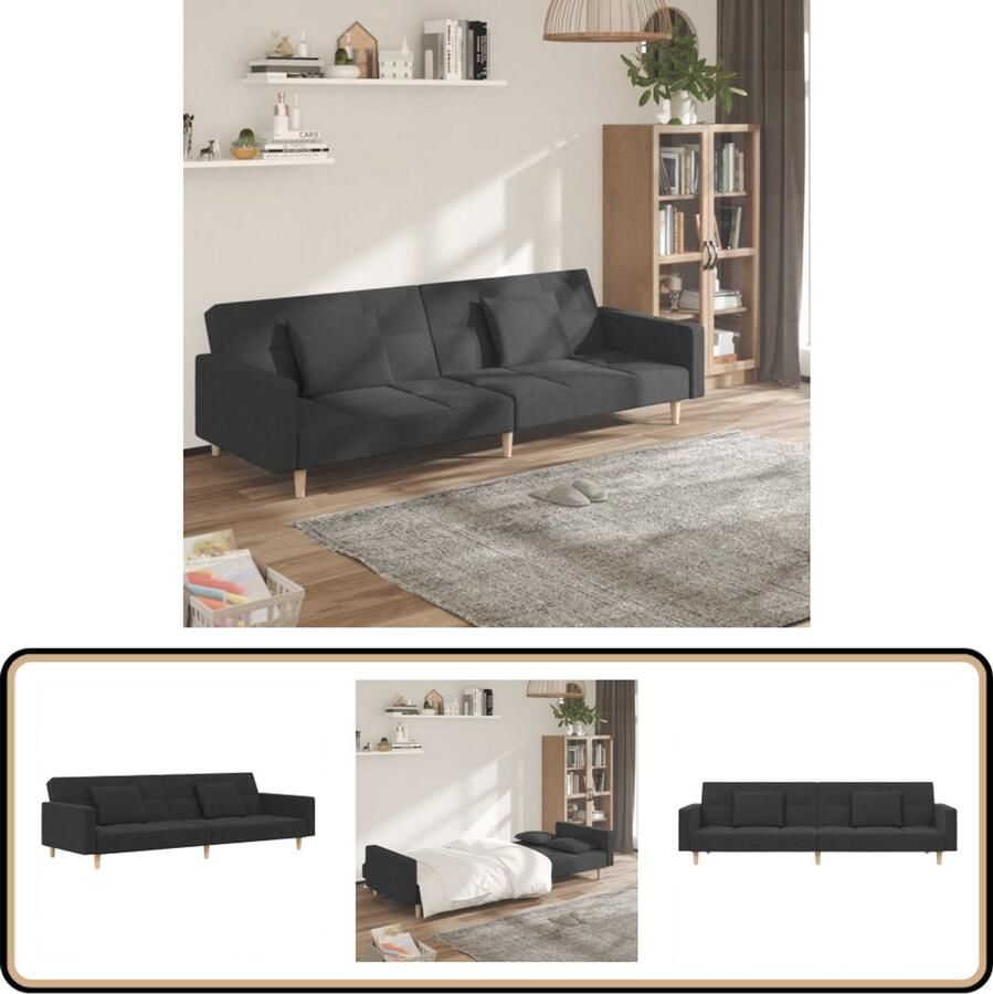 The Living Store Slaapbank 2-Zits Donkergrijs 220 x 100 x 52 cm Om te bouwen tot bed Slaapbank Tweepersoonsbank Sofa Bed Donkere Kleuren Meubels Multifunctionele Bank