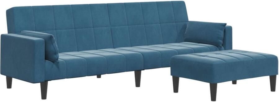 VidaXL Slaapbank 2-zits met voetenbank fluweel blauw