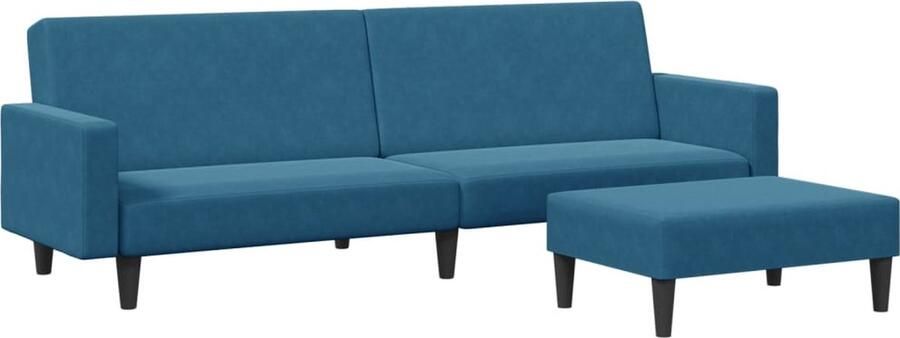 The Living Store Slaapbank 2-zits met voetenbank fluweel blauw Slaapbank Sofa Bed Zweefstoel Lounge Stoel Relaxfauteuil - Foto 2