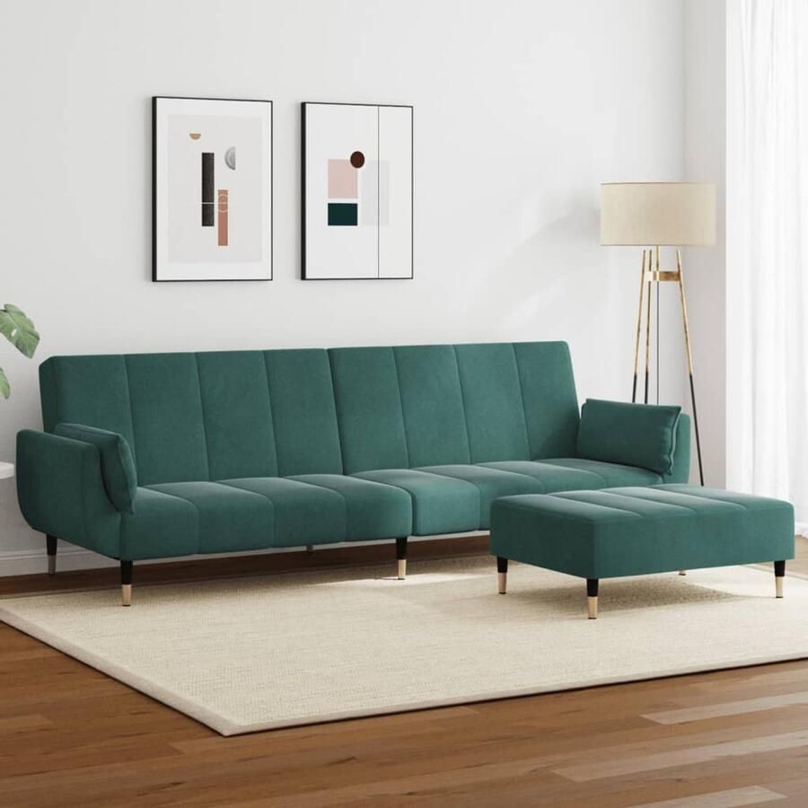 VidaXL Slaapbank 2-zits met voetenbank Fluweel Groen Slaapbank Sofa Bed Tweepersoonsbed Lounge Meubilair Donkergroene Bank