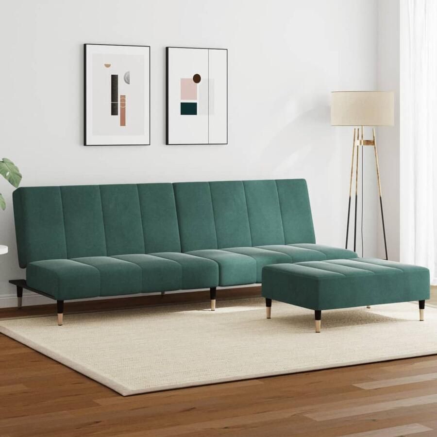 VidaXL Slaapbank 2-zits met voetenbank Fluweel Groen Slaapbank Sofa Bed Tweepersoonsbed Lounge Meubilair Fluweelsofa