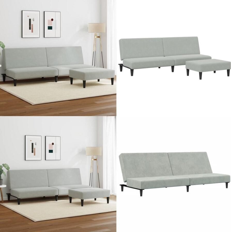 VidaXL Slaapbank 2-zits met voetenbank fluweel lichtgrijs Slaapbank Slaapbanken Slaap Bank Bedbank