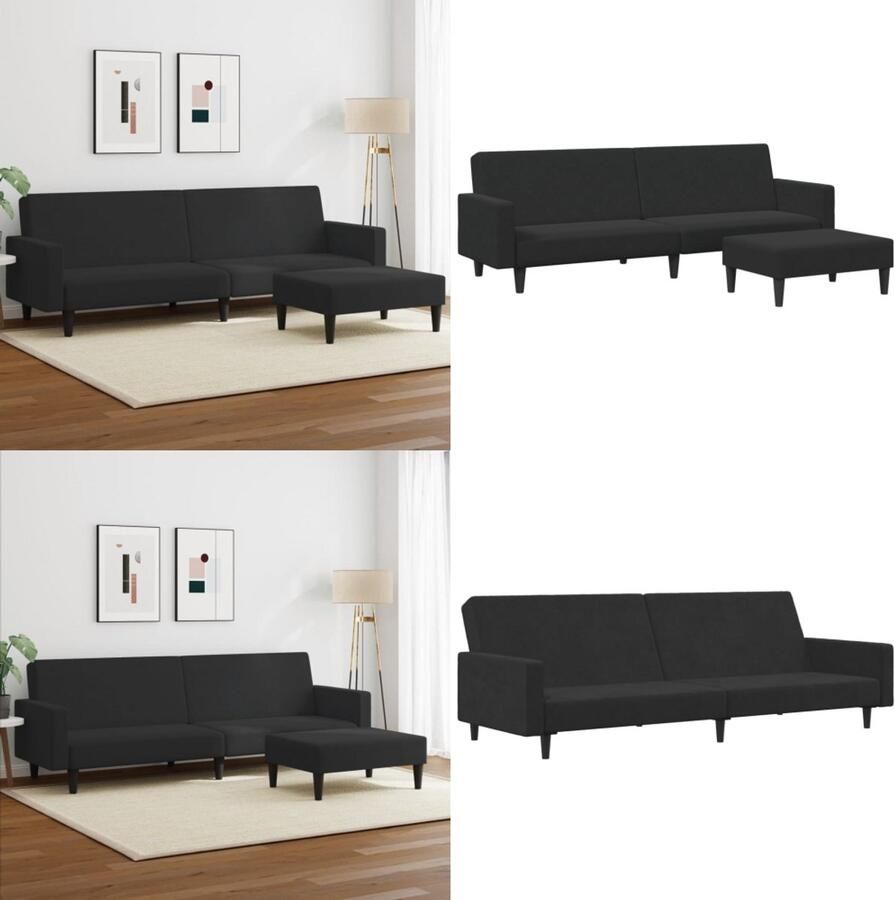 VidaXL Slaapbank 2-zits met voetenbank fluweel zwart Slaapbank Slaapbanken Slaap Bank Bedbank