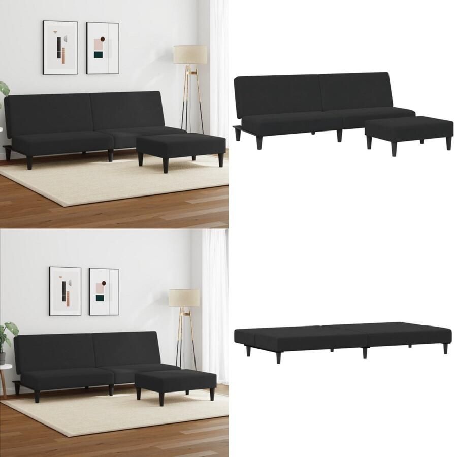VidaXL Slaapbank 2-zits met voetenbank fluweel zwart Slaapbank Slaapbanken Slaap Bank Bedbank