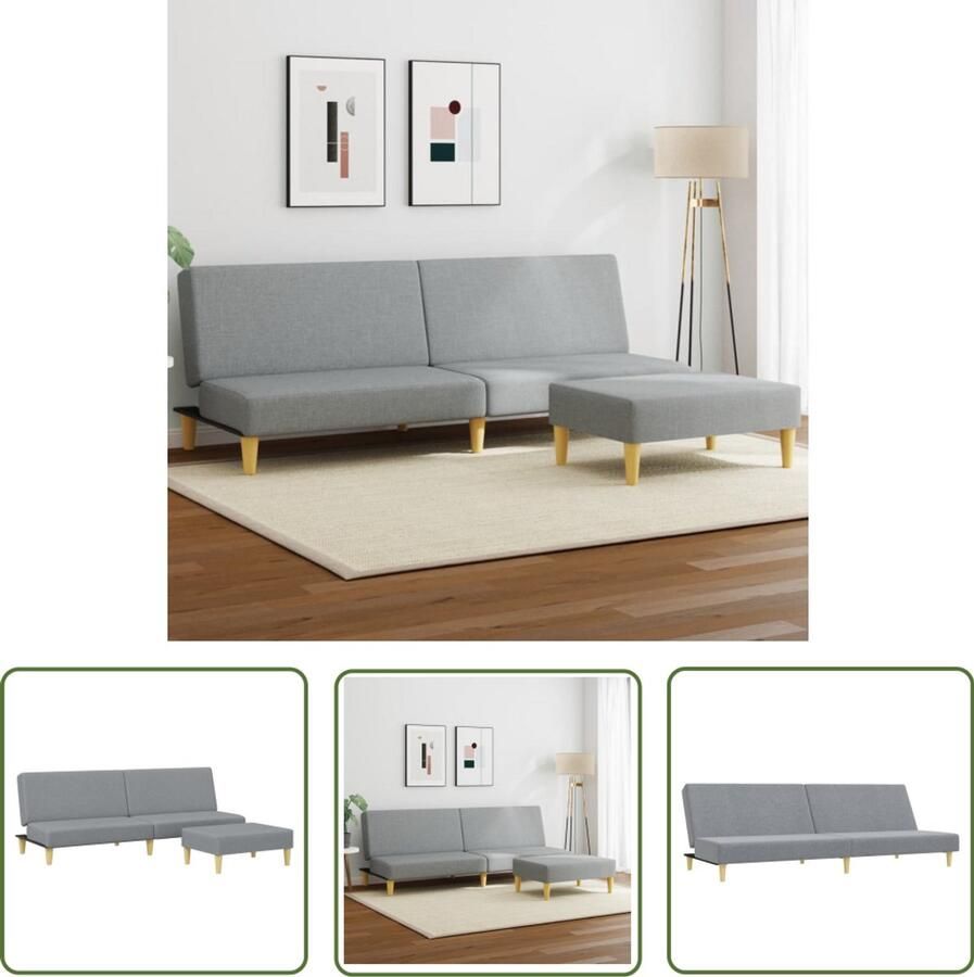 VidaXL Slaapbank 2-zits met voetenbank Lichtgrijs Slaapbank Sofa Bed Kanapé Lits Lounge Meubels Eetkamerstoel