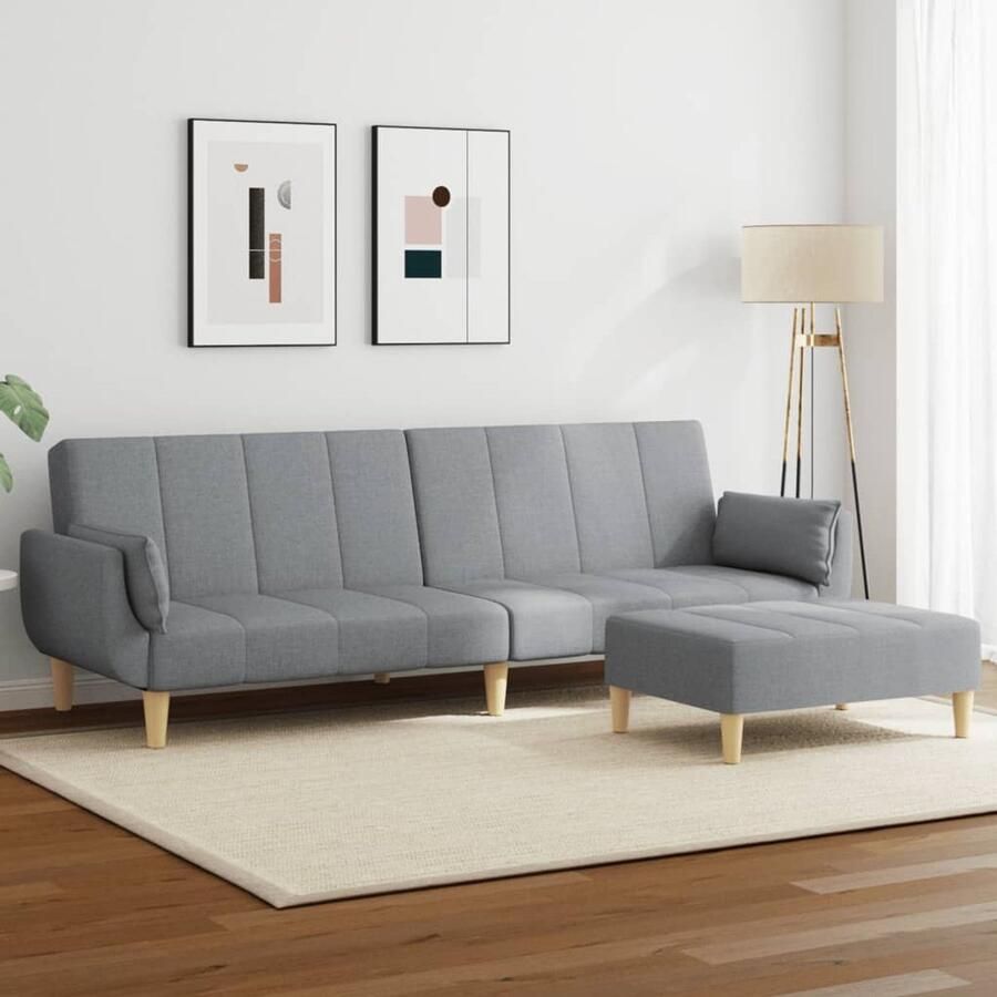 VidaXL Slaapbank 2-zits met voetenbank Lichtgrijs Slaapbank Sofa Bed Tweepersoonsbed Lounge Meubels Living Room Furniture
