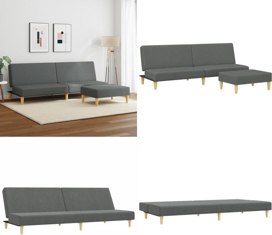 VidaXL Slaapbank 2-zits met voetenbank stof donkergrijs Slaapbank Slaapbanken Slaap Bank Bedbank