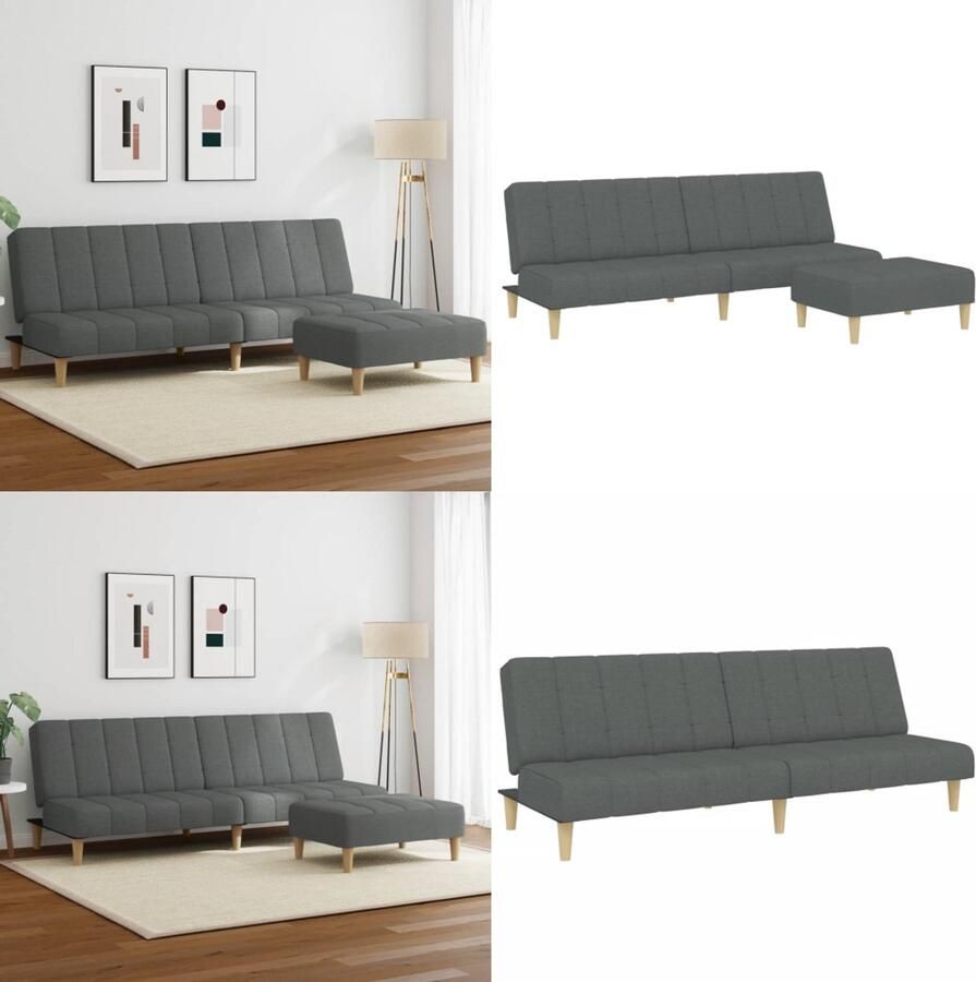 VidaXL Slaapbank 2-zits met voetenbank stof donkergrijs Slaapbank Slaapbanken Slaap Bank Bedbank