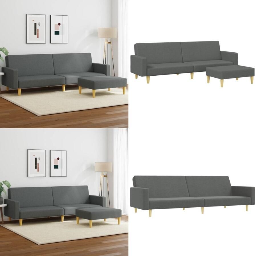 VidaXL Slaapbank 2-zits met voetenbank stof donkergrijs Slaapbank Slaapbanken Slaap Bank Bedbank