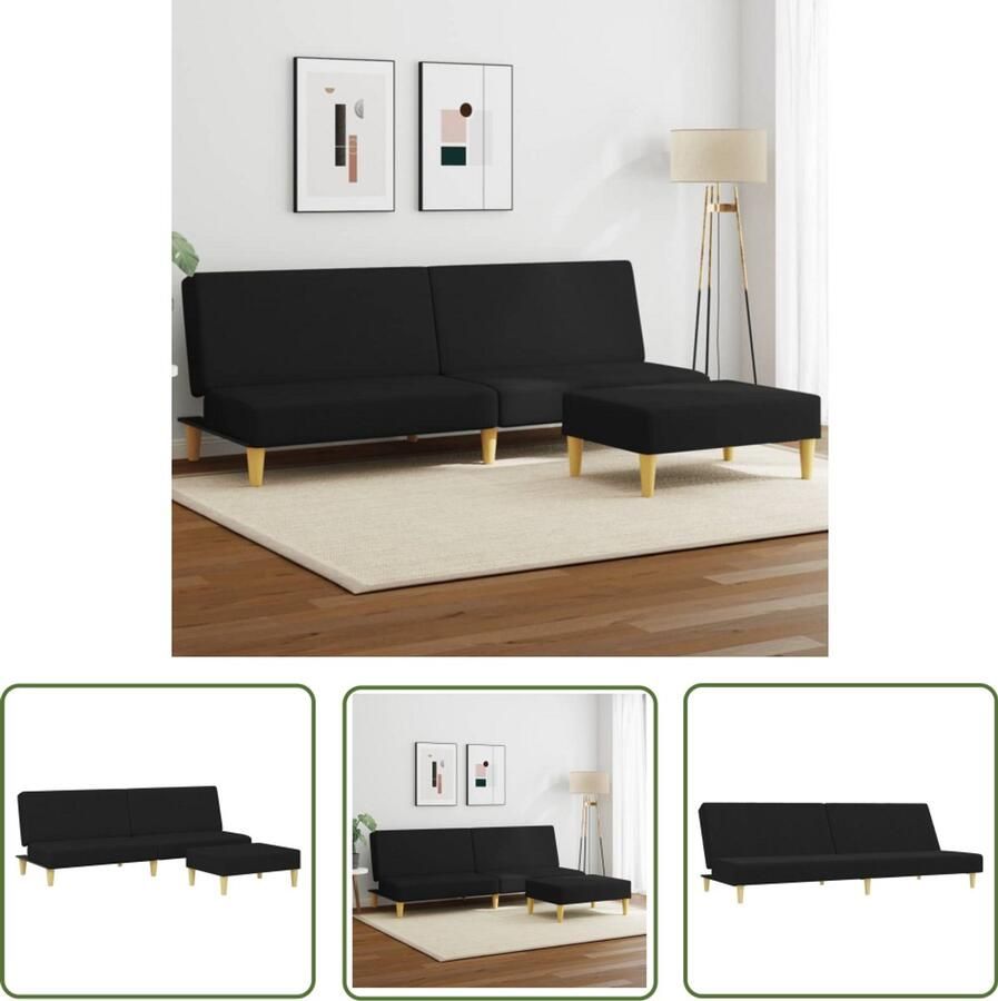 VidaXL Slaapbank 2-zits met voetenbank Stof Zwart Slaapbank Bank Met Voetenbank Zweefbank Zitzitting Lounge Meubilair