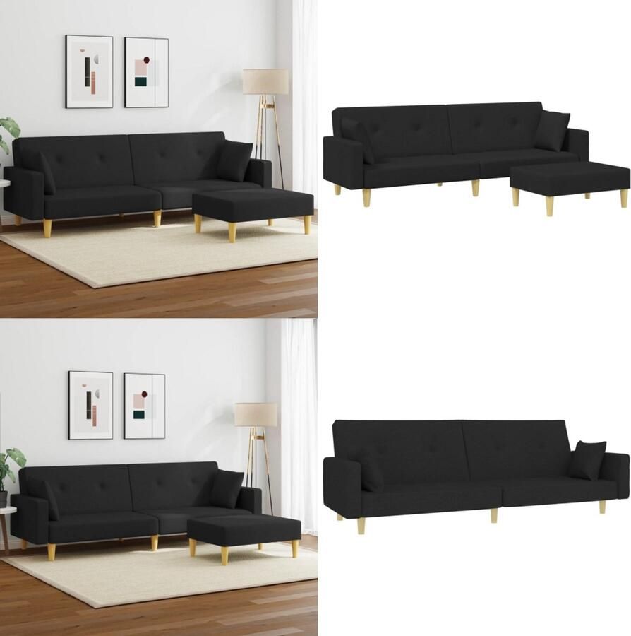 VidaXL Slaapbank 2-zits met voetenbank stof zwart Slaapbank Slaapbanken Slaap Bank Bedbank