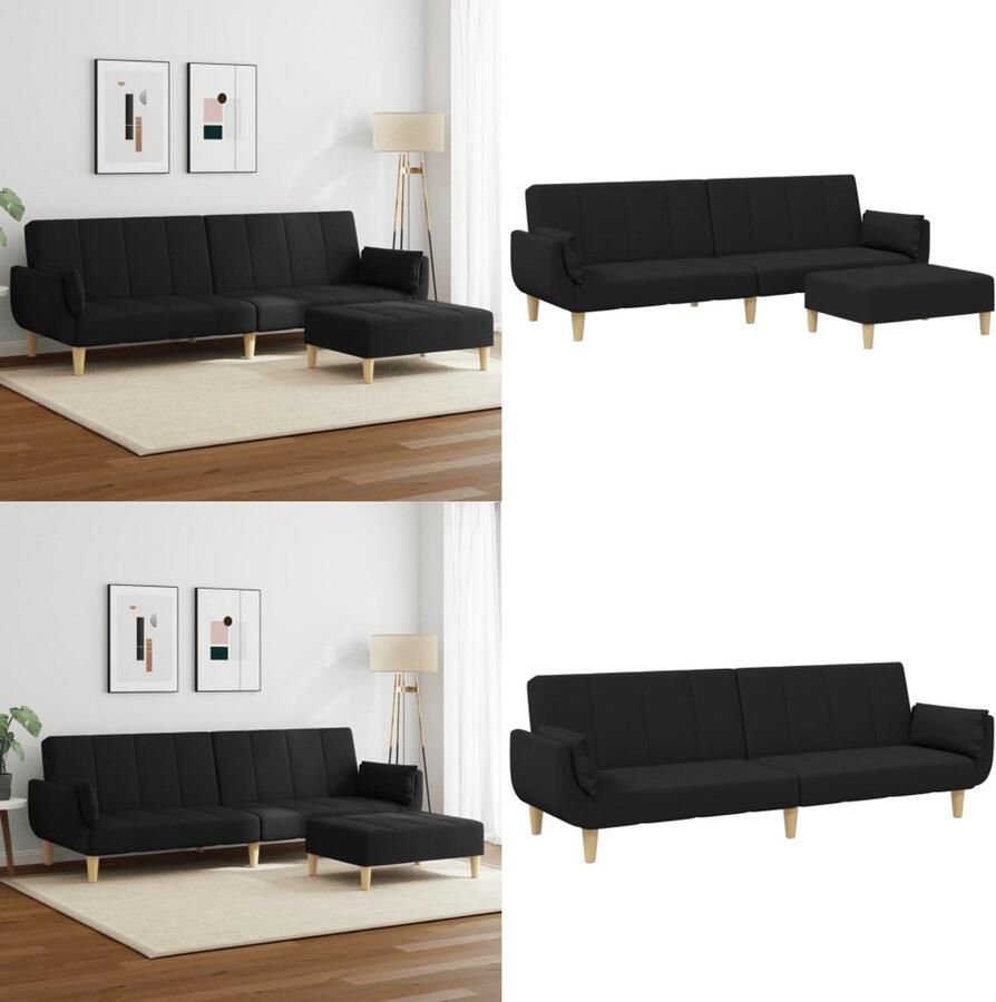 VidaXL Slaapbank 2-zits met voetenbank stof zwart Slaapbank Slaapbanken Slaap Bank Bedbank