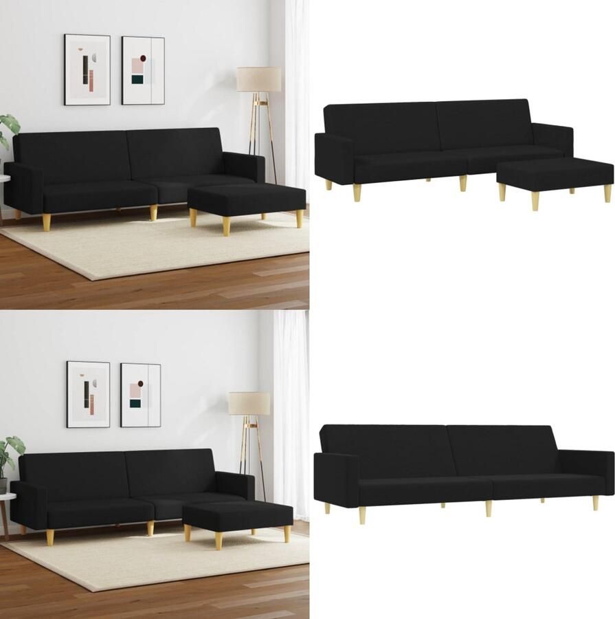 VidaXL Slaapbank 2-zits met voetenbank stof zwart Slaapbank Slaapbanken Slaap Bank Bedbank